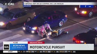 CHP officers push motorcyclist off bike ending high speed pursuit through LA County [upl. by Arliene]