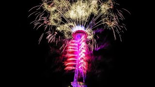 Watch Space Needle lights up with drone fireworks and light show to ring in 2024 [upl. by Lemyt]