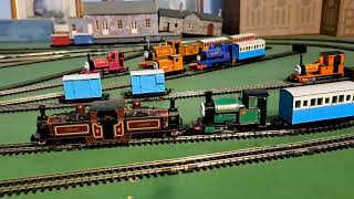 Bachmann Double fairlie and Bachmann Peter Sam pulling 3 blue coaches [upl. by Earahc]