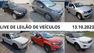 LIVE DE LEILÃO DE VEÍCULO NA COPART COM 209 LOTES 13102023 PÁTIO DE ITAQUAQUECETUBA  SP [upl. by Yelrahc]