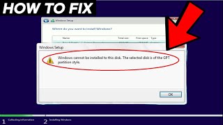 Fix Windows cannot be installed to this disk The selected disk is of the GPT partition style [upl. by Wilmar]