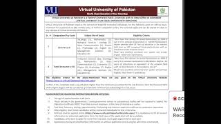 Virtual University of Pakistan Job Opportunities Academics Lecturer and TutorInstructor JIII [upl. by Bartholomeo]