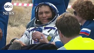 NASA astronaut breaks record for time spent in space upon returning to Earth  ABC News [upl. by Azenav]