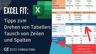 Tipps zum Drehen von ExcelTabellen Transponieren mit der Funktion MTRANS [upl. by Elyrehc]