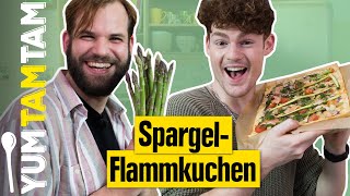 SpargelRezept I Leckeren Flammkuchen mit grünem Spargel zubereiten [upl. by Manthei]