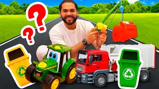 Como o caminhão de lixo funciona Vídeo infantil com o trator John Deere Brinquedo para crianças [upl. by Maggy936]