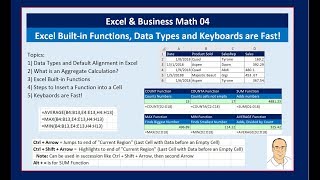 Excel amp Business Math 04 Excel Builtin Functions Data Types and Keyboards are Fast [upl. by Ehrenberg908]