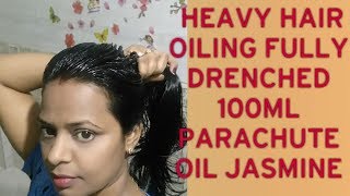 HEAVY HAIR OILING USING PARACHUTE JASMINE OIL100 ML SHINE BUN AND BRAID HIGHLY REQUESTED [upl. by Trebeh]