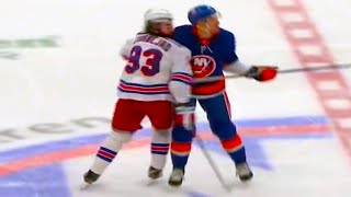 Mika Zibanejad Adam Pelech Collision FULL CLIP Rangers vs Islanders  NHL Highlights [upl. by Cheston]