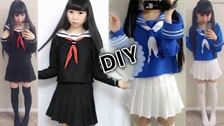 DIY Japanese Anime School Uniform DIY Easy Long Sleeve Seifuku  DIY Seifuku Scarf [upl. by Bunker]