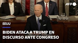 Biden ataca frontalmente a Trump en su discurso ante el Congreso  AFP [upl. by Nosecyrb118]