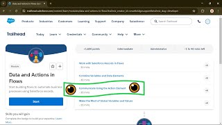 Communicate Using the Action Element  Data and Actions in Flows  Flow Fundamentals Superbadge [upl. by Chara]