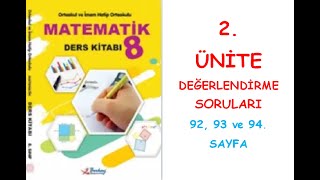 8 SINIF MATEMATİK DERS KİTABI BERKAY YAYINLARI 2 ÜNİTE DEĞERLENDİRMESİ 92 93 ve 94 SAYFA [upl. by Pubilis902]