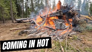 This FIRE Was HOT  Burning SLASH Piles  How To Burn Stumps Using Heavy Equipment [upl. by Millburn]