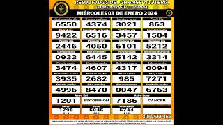 Resultados del Chance del MIÉRCOLES 03 de enero de 2024 Loterias 😱💰💵 chance loteria resultados [upl. by Latona]