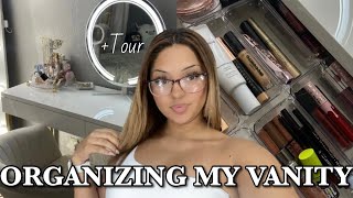 Organizing my NEW MAKEUP VANITY  Tour Satisfying [upl. by Anawaj]