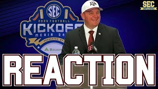 REACTION Texas AampM Footballs Mike Elko Speaks At SEC Media Days [upl. by Anileva]