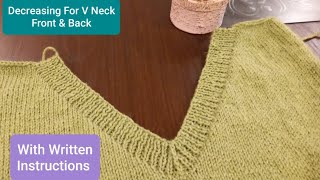 V Shape Neck Knitting  Decreasing V Neck amp Shoulder in All Size Sweaters  Easy Method For Shaping [upl. by Seagraves924]