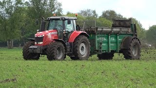 Massey Ferguson 7724 Dyna VT met Samson SP15 meststrooier  Loonbedrijf Reimink 2018 [upl. by Atinal]