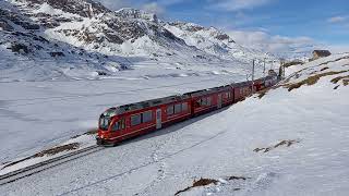 RhB  BerninaExpress PE 951 in Ospizio Bernina Winter 2022 [upl. by Ahset]