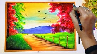 Tricks to Draw Realistic CHERRYBLOSSOM ROADWAYS Tutorial step by step  Soft Pastel Drawing [upl. by Repsag]