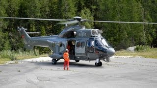 Super Puma AS332 Eagle Helicopter Albert 1er Chamonix  Lifting backhoes  mountain transport [upl. by Dry]