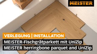 Fischgrät Parkett verlegen So einfach geht es mit MEISTERParkett und UniZip [upl. by Marcel834]