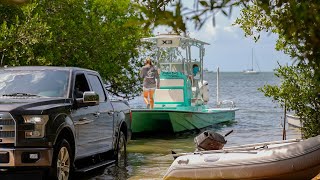 Trailering Bay Boat in and out of water for Service [upl. by Enyr999]