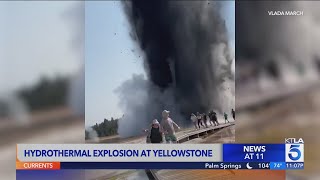 Explosion at Yellowstone sends tourists scrambling [upl. by Aihsemat]