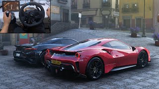 MCLAREN 765LT amp FERRARI 488 PISTA CITY DRIVE  Forza Horizon 5  Logitech G923 Gameplay [upl. by Names]