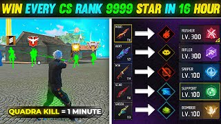 WIN EVERY CS RANK 999 STAR IN 16 HOURS BY GLITCH 😱  QUADRA KILL 1 MINUTE  FREE FIRE 🔥 [upl. by Ahsieni]