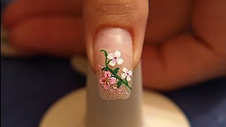 Fingernail design with flower sticker and glitterpowder [upl. by Lamoree]