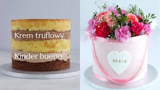 Flower box cake Krem bueno Krem truflowy Spód brownie Żelka z czarnej porzeczki [upl. by Reddin766]