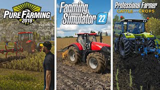 FS 22 VS Pure Farming 18 VS Cattle and Crops  Plowing  Gameplay Comparison [upl. by Anerec749]