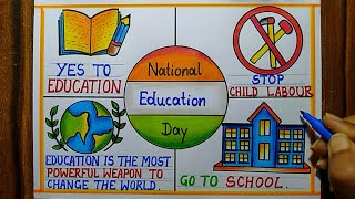 National Education Day Poster Drawing easy11th Nov  Education Day Poster Drawing step by step [upl. by Oicapot]