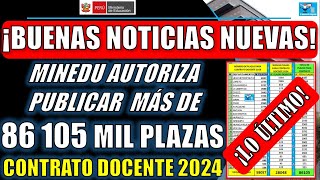 BUENAS NOTICIAS NUEVAS MINEDU AUTORIZA PUBLICAR MÁS DE 86 105 MIL PLAZAS PARA CONTRATO DOCENTE 2024 [upl. by Niac]