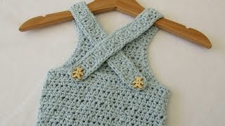 VERY EASY crochet cross back baby romper tutorial [upl. by Rehptsirhc]