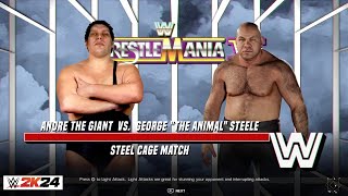 WWE 2k24 ANDRE The Giant VS George The Animal Steele in Steel Cage Match  4k 60fps [upl. by Nnyrat]