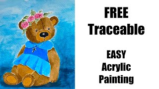 FREE traceable  Easy acrylic painting tutorial  step by step instructions [upl. by Vareck]