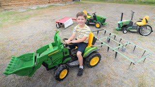 Using kids tractors to plow dirt and cut hay compilation  Tractors for kids [upl. by Lac931]