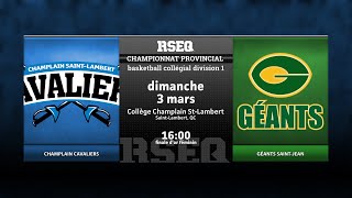 RSEQ D1 Basketball Féminin 🏀 Or ChStLambert v SaintJean 20240303 [upl. by Enenstein]