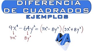 Factorización por diferencia de cuadrados  Ejemplos [upl. by Atekal]