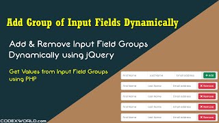 Add  Remove Group of Input Fields Dynamically using jQuery [upl. by Maxma]