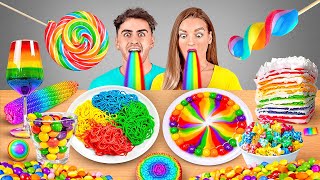 RAINBOW FOOD CHALLENGE  Eating Everything Only In 1 Color For 24 Hours By 123 GO CHALLENGE [upl. by Okiron841]