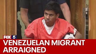 Venezuelan migrant arraigned for shooting NYPD officers claims gang smuggling guns into shelters [upl. by Iturk232]