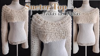 SUETER a CROCHET corto con MANGAS largas SOLO 3 MADEJAS [upl. by Barmen344]