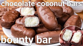 homemade bounty chocolate bar recipe for kids  just 4 ingredients  chocolate bounty coconut bars [upl. by Ajani]