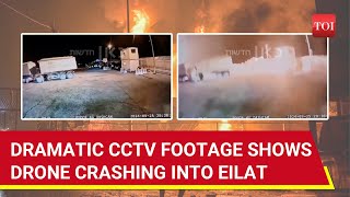 CCTV Captures Drone From Iraq Slamming Into Israels Eilat Sends Sparks Flying  Hezbollah War [upl. by Landa518]