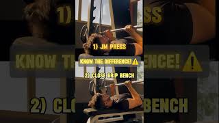 Difference between JM Press amp Close Grip Bench 💪🏻gym musclebuilding armworkout triceps [upl. by Anirrak715]