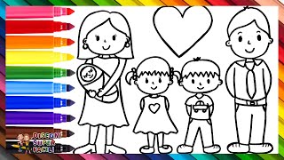 Disegnare e Colorare una Famiglia di 5 👩👨👧👦👶🌈 Disegni per Bambini [upl. by Salazar]